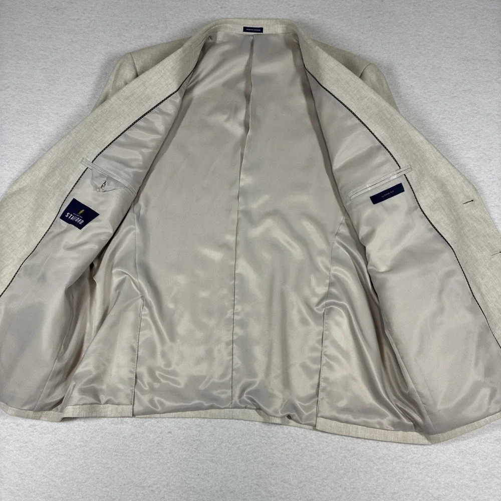 Stafford Blazer Men's Size 50R Linen Blend Sport Coat Suit Jacket Beige Coastal